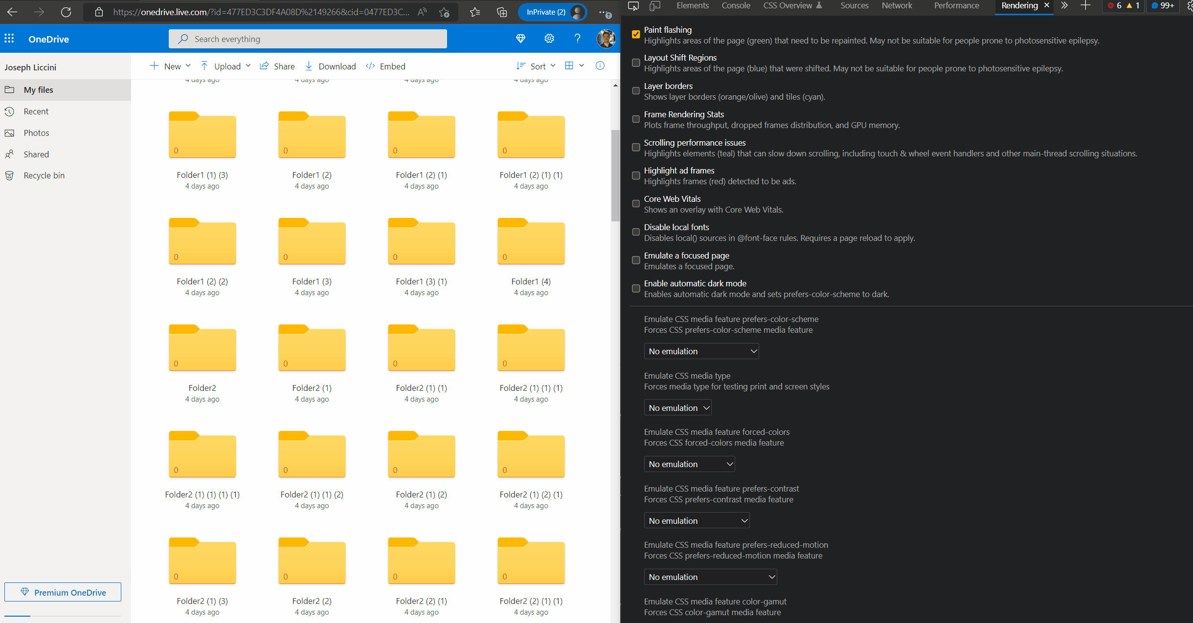 A recording of Paint events on the OneDrive UX while scrolling.