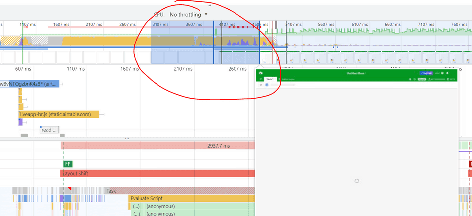 Selecting a section of the Trace Overview in the Chromium F12 Profiler UI